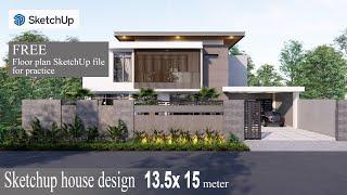 Sketchup house design 13.5 x 15 m render enscape