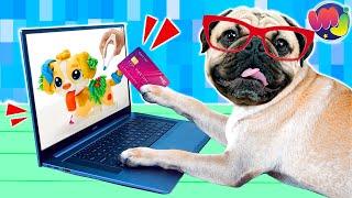   PERRITO PUG COMPRA por INTERNET un JUGUETE PLAYDOH  