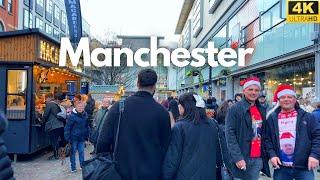 Manchester December walk in the city centre. 4K