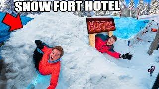 Billionaire SNOW Fort Hotel 24 Hour Challenge ️ Video Games Snowboarding Hockey & More