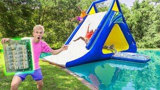 LAST TO LEAVE WATERSLIDE WINS $1 MILLION UNBREAKABLE BOX Pond Monster Spotted Hiding