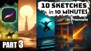 10 Sketches In 10 Minutes - PROCREATE Edition  Part 3  Digital Speed Paint Timelapse  Concept Art