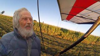 Low Flying. Why Do Older Folks Watch Ultralight Airplane Driver