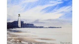 Quick and simple wet on wet watercolor clouds and a lighthouse. Great for beginners. Peter Sheeler