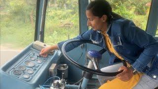 Amazing lady driver drive a long chase Leyland bus. National driving institute