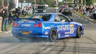 JDM Cars Leaving Go Japan 2023 - BURNOUTS 1400HP GT-R Pandem Skyline Top Secret Supra 1JZ Silvia