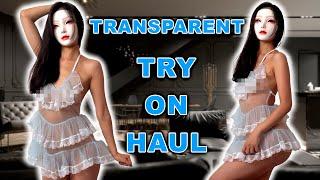 4K  Transparent  White Ruffled Lingerie  Try-On Haul  No Bra No Panties  Asia Queen  2024