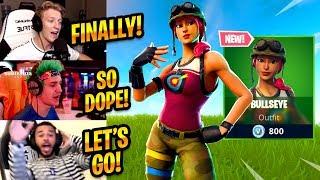 STREAMERS REACT TO *NEW* BULLSEYE SKIN TFUE FINALLY BUYS A SKIN -  Fortnite Funny Moments #216