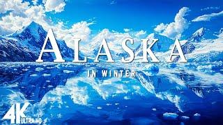 FLYING OVER ALASKA IN WINTER 4K UHD • Stunning Snowy Landscapes Scenic Beauty with Calming Music