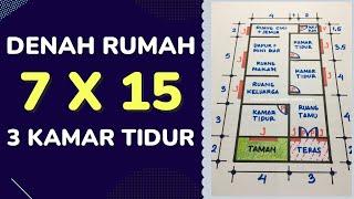 Denah Rumah Ukuran 7x15 3 Kamar Tidur