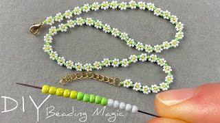 Easy Flower Beaded Necklace Tutorial Beaded Flower using Seed Beads  Beads Jewelry Making