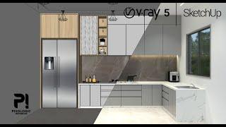 How to design Kitchen room  Sketchup tutorial  Vray 5 Sketchup interior  Pixologic Interior