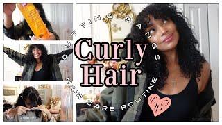 Curly Hair Routine + Cutting Curly Banfgs