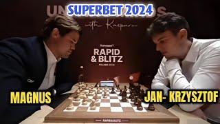 SUPERBET 2024  Magnus Carlsen 2828 vs. Jan- Krzysztof Duda 2748  ROUND 3