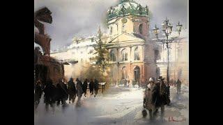 Watercolor Painting Architecture in Loose Style Christmas Market in Berlin