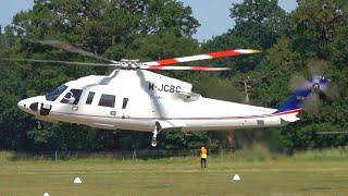 Sikorsky S-76C++  JC Bamford M-JCBC  Landing and Takeoff at Busy Royal Ascot Heliport  Helicopter