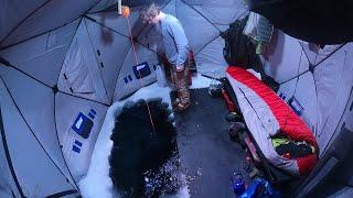 Ice Camping with a Giant Hole Sight Fishing Trout