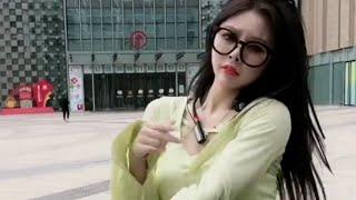 Cute Korean girl dancing in the street