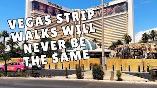 Morning Summer Vegas Strip Walks Wall Goes Up in Front of Mirage Hotel to Make Way For Hard Rock