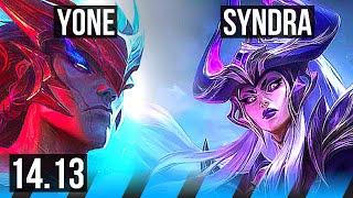 YONE vs SYNDRA MID  1500+ games Godlike 38k DMG  NA Master  14.13