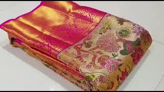 Pure kanchipuram handloom 3d floral bridal tissue silk saree with price  whatsapp 7995499590