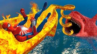 GTA 5 LAVA WATER SLIDE  Spiderman vs Spider-Shark  Water Ragdolls & Falls Episode 15