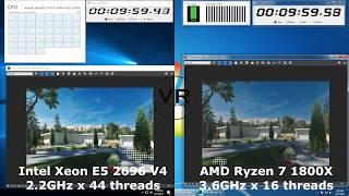 Intel Xeon E5 2696 V4 44 theads vs AMD Ryzen 7 1800x 16 threads render times vray 3dsmax