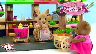 Lil Woodzeez Hoppin Farmers Market Calico Critter Kangaroo Mommy and Baby Go Shopping