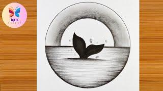 Pencil Drawing In a Circle  Moonlight Scenery Drawing With Pencil  How to Draw Circle Scenery