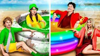 Goth Couple Vs Rainbow Couple at Vacation Genius Summer Hacks You Need to Try
