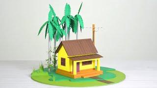 Morning in the village house - Making a beautiful paper house with trees