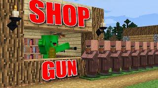 Opening a Super Gun Store in Minecraft Maizen Mizen Mazien jj and mikey