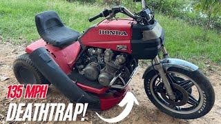 ONE OF A KIND 1980 HONDA CB900 MOTORCYCLE LAWNMOWER TRIKE .. SITTING FOR YEARS… WILL IT RUN??