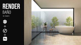 Render realista en minutos - Sketchup  V-Ray - Baño - Una sola luz