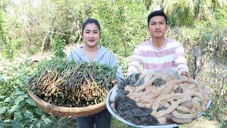 Brother and sister cooking - Cook Beef intestine with water spinach - Countryside vlog