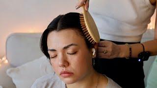 ASMR  Head Massage Scratches Hair Parting Brushing Adding Clips No Talking Real Person ASMR