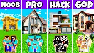 Minecraft Battle  Family New Prime Mansion Build Challenge - Noob Vs Pro Vs Hacker Vs God
