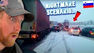 American Reacts to Phenomenal Ambulance Driver in Snowy Slovenia Traffic JAM