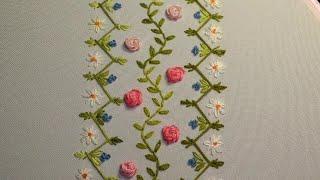 Border Line of Wildflowers  Easy stitches for beginners