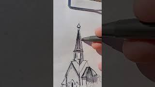 Церковь у воды набросок ручкой