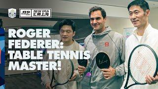 Roger Federer Plays Table Tennis With Zhang Zhizhen Fan Zendong and Wang Liqin 