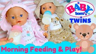 Baby Born Twins Morning Routine Feeding Play & Nap Emma & Ethan Are Eating Solid Food Now 