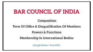 Composition Powers And Functions Of Bar Council Of India In Detail  The Advocates Act 1961 