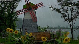 Gentle rain falling in a lake park rain sound ASMR for insomnia & relaxation & healing