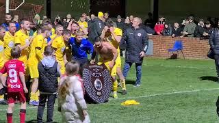 Dudley Town celebrate winning the Midland Football League Divison One Title by lifting a big trophy