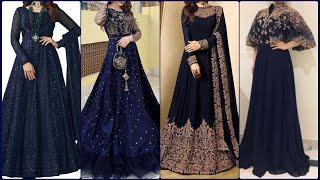 Very Classy Navy Blue Dress Design Dark Blue MaxiFrockSuit Design Party Wear Dresses 2023