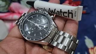 Removing scratches from glass of Omega Speedmaster Haselite - Polywatch Review 2023