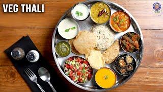 Veg Thali Recipe  Bhindi Do Pyaaza Aamras Kachumber Salad Chaas Roti Rice Puris  Lunch Ideas