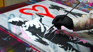 Stencil Street Art Creation First Love an Acrylic and Spray Painting Work - Demonstration ️