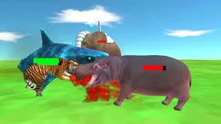 ANIMALS BATTLE - SHARK vs ELEPHANT and HIPPOPOPATMUSES vs TIGER DINOSAUR GORILLA GAMING VIDEO VLOG